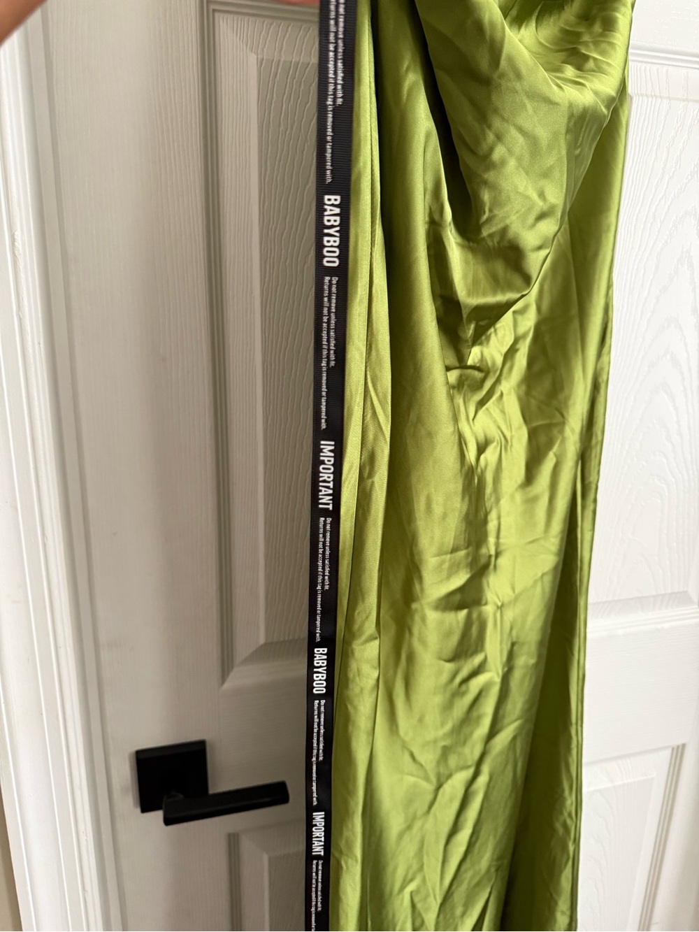 Satin Olive Halter Maxi Dress with Plunging V-Neck - Picture 7 of 8